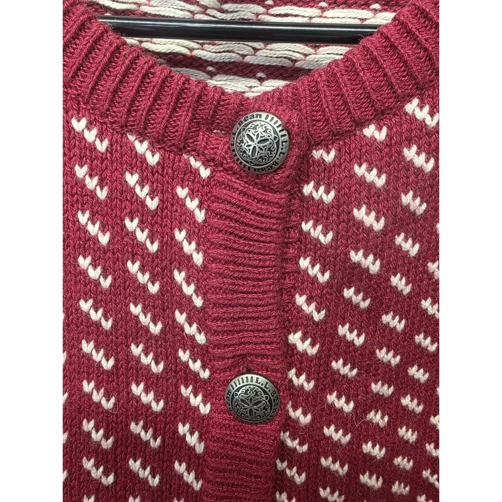 LL Bean Birdseye Cotton‎ Wool Knit Sweater Jacket Nordic Pewter Buttons Womens L